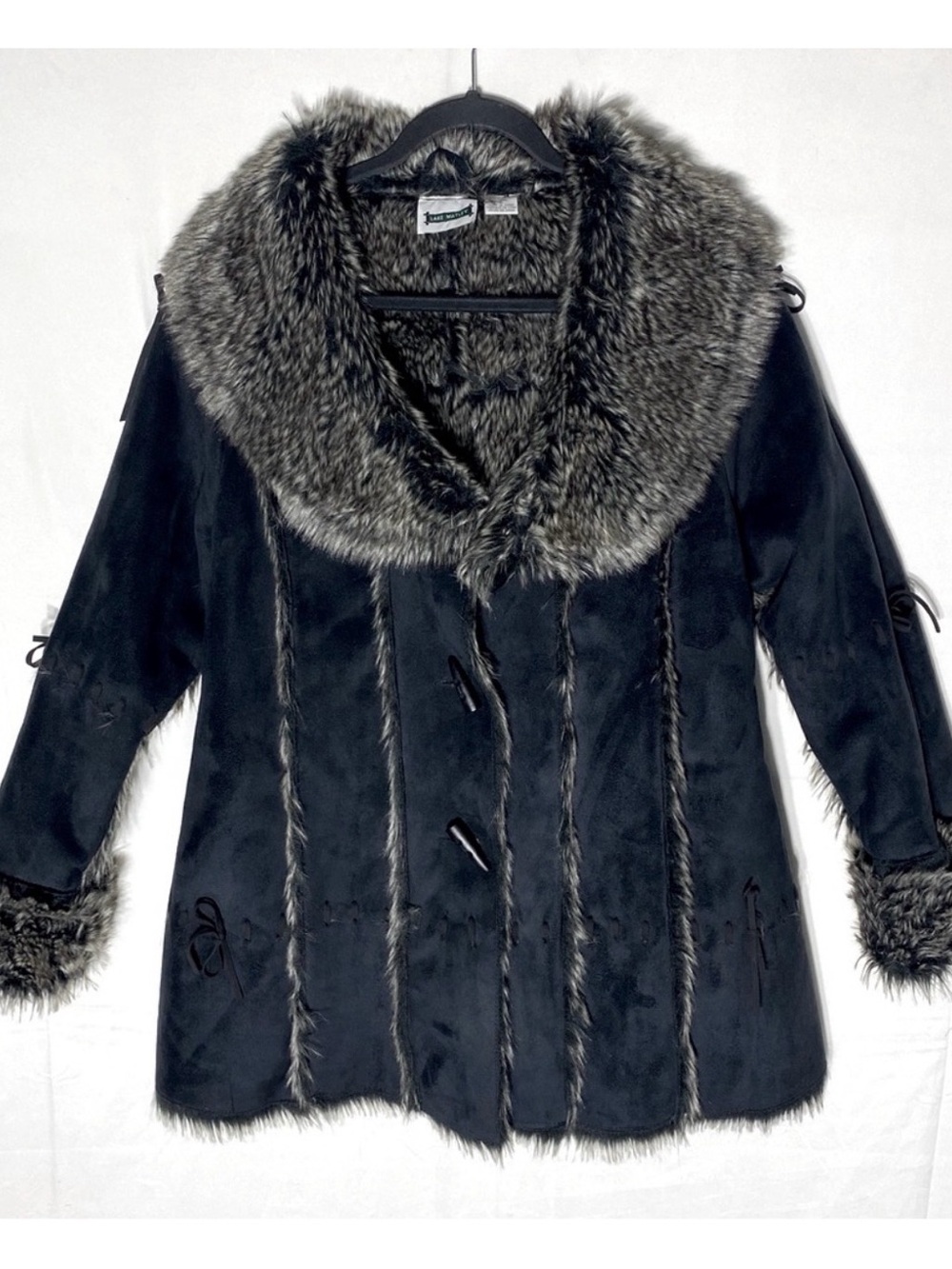 Vintage Y2K Lake Matley Black Faux Suede Leather Jacket W Faux Fur Trim/Lining S